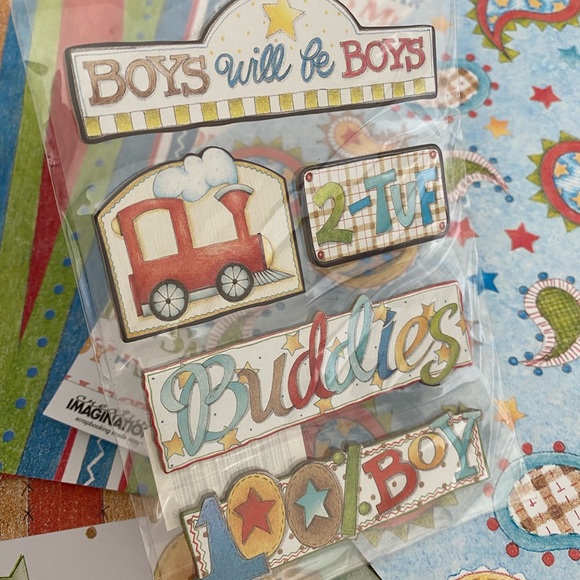 ⭐️ CREATIVE IMAGINATIONS “BOYS WILL BE BOYS” CHIPBOARD & SCRAPBOOK PAPER BUNDLE. - Picture 3 of 11
